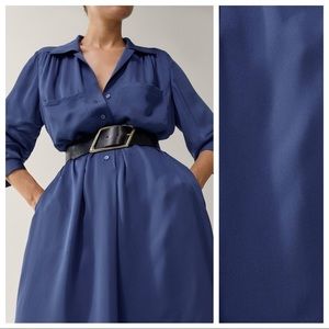 Massimo Dutti Blue Midi Dress with Belt
